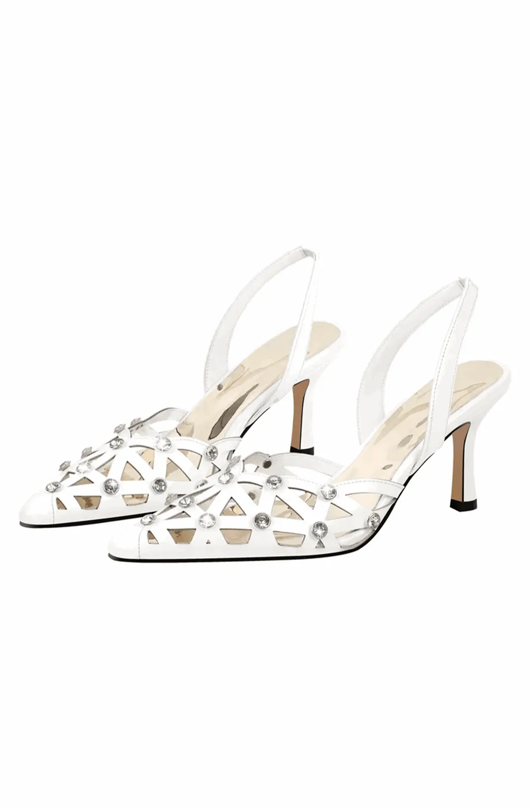 Rhinestone pointed toe ankle strap buckle heeled sandals