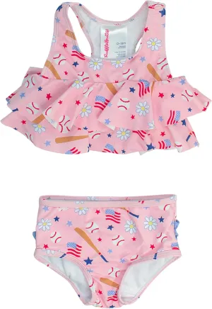 RuffleButts Girls UPF50  Sun Protection Flounce Bikini Two Piece Swimsuit