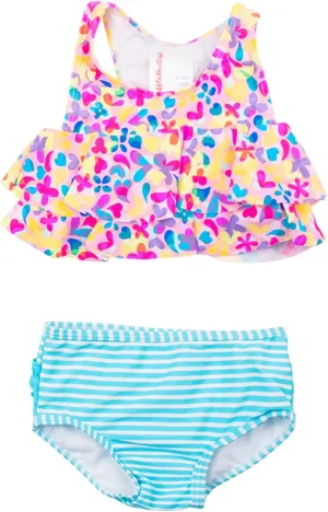 RuffleButts Girls UPF50  Sun Protection Flounce Bikini Two Piece Swimsuit