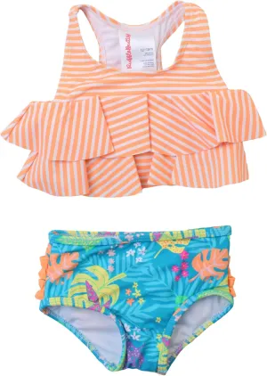 RuffleButts Girls UPF50  Sun Protection Flounce Bikini Two Piece Swimsuit