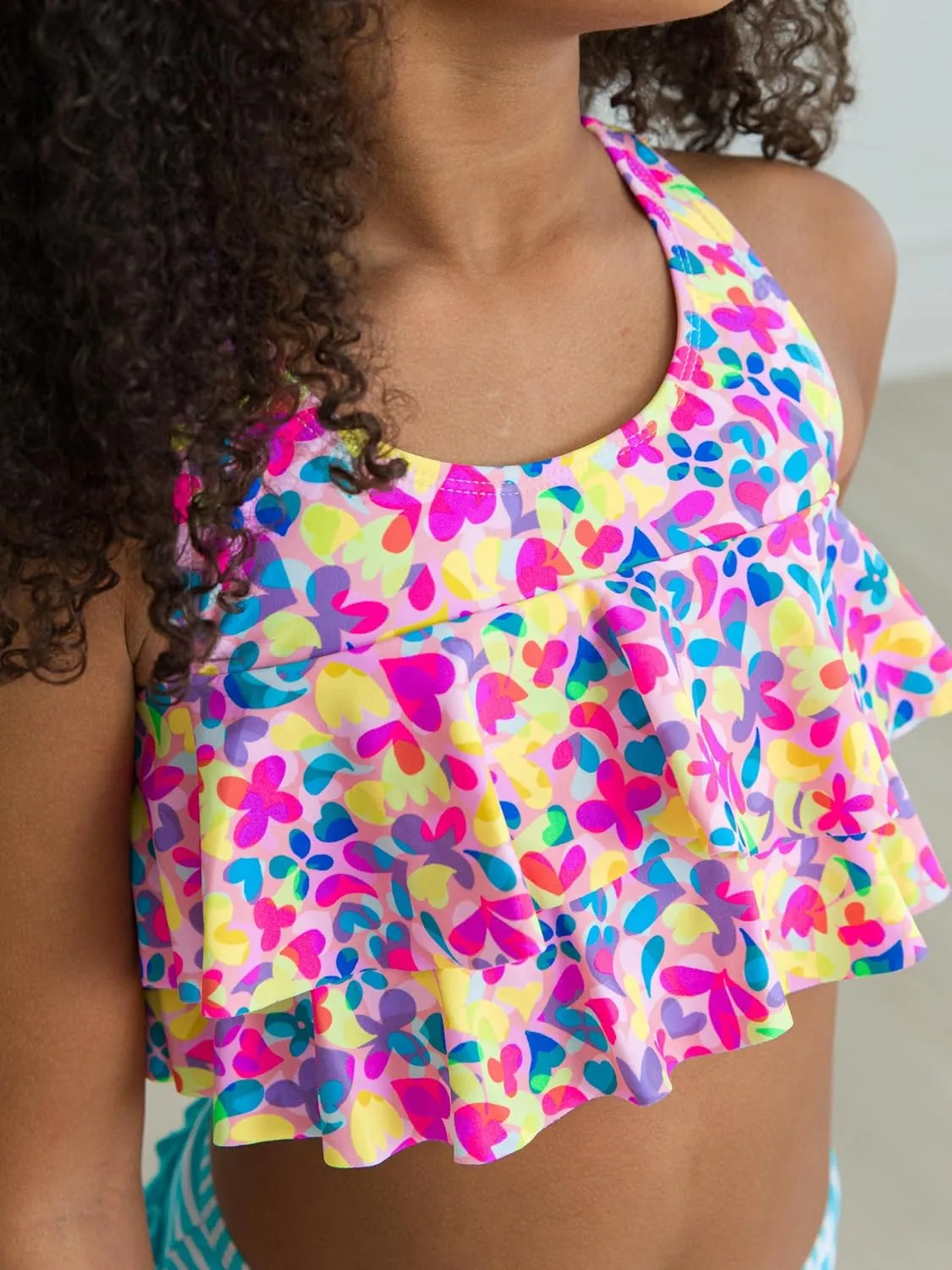 RuffleButts Girls UPF50  Sun Protection Flounce Bikini Two Piece Swimsuit