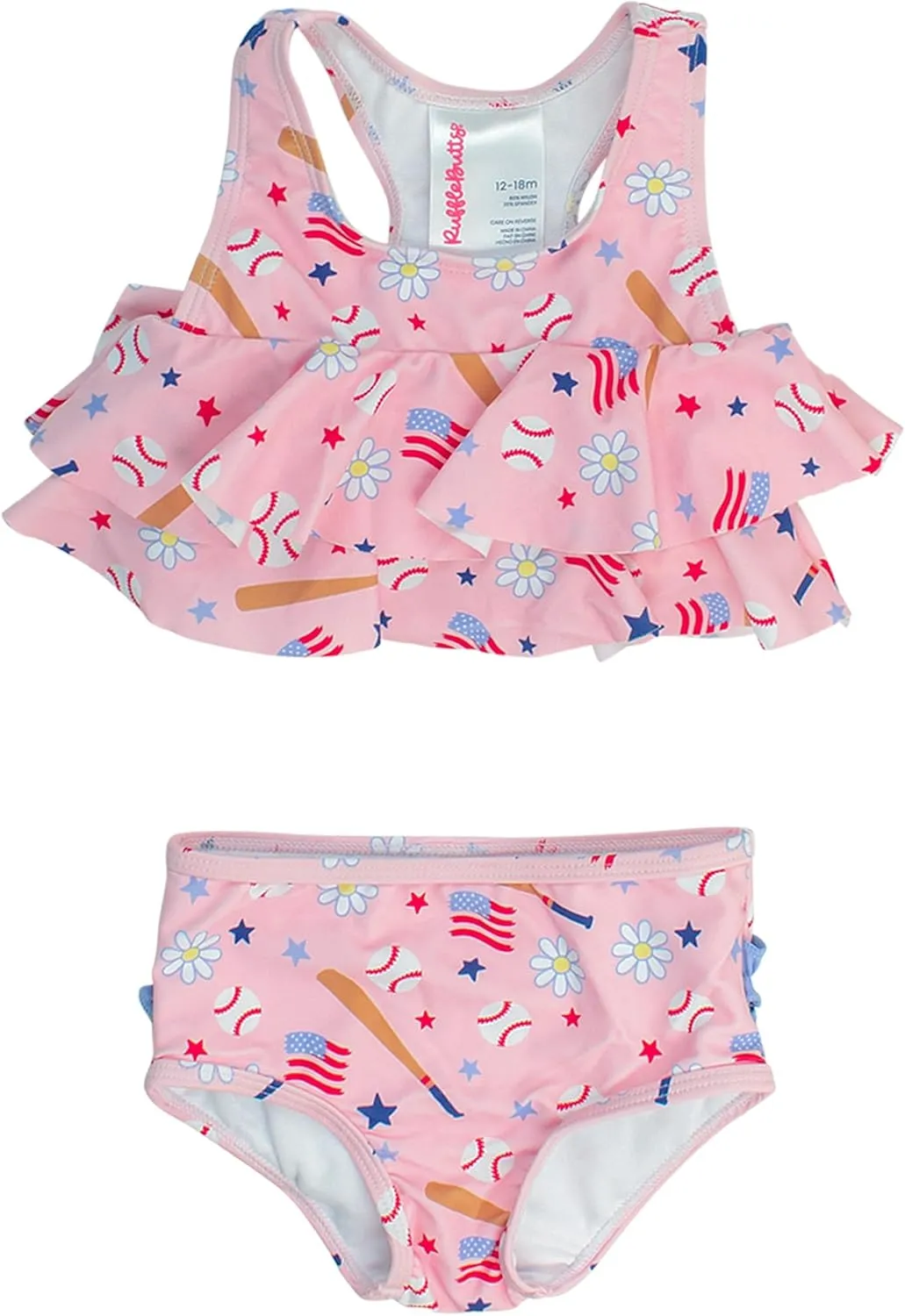 RuffleButts Girls UPF50  Sun Protection Flounce Bikini Two Piece Swimsuit