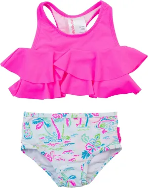 RuffleButts Girls UPF50  Sun Protection Flounce Bikini Two Piece Swimsuit