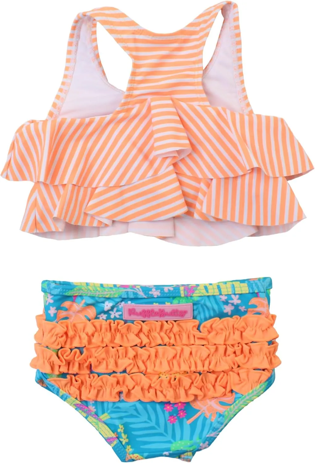 RuffleButts Girls UPF50  Sun Protection Flounce Bikini Two Piece Swimsuit