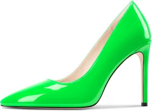Saekcted Womens Stiletto High Heel Pointed Toe Pumps Slip-on Party Basic Classic Patent Leather 3.9 Inches Heels