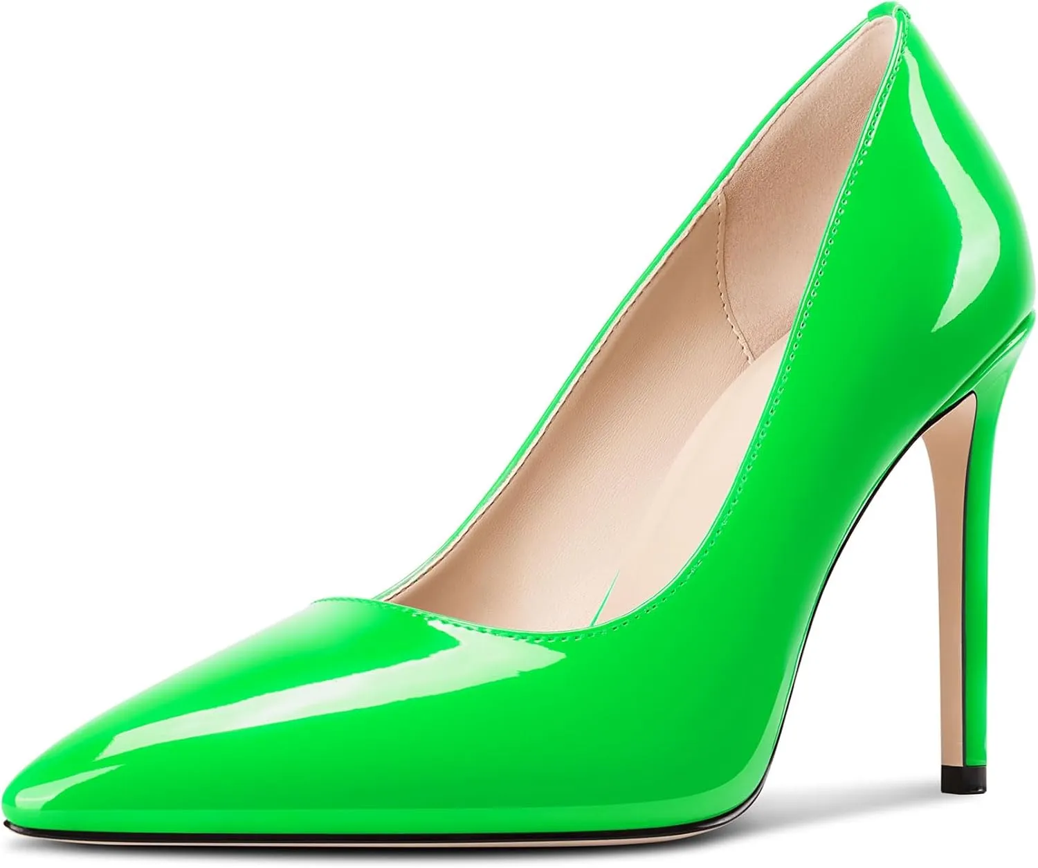 Saekcted Womens Stiletto High Heel Pointed Toe Pumps Slip-on Party Basic Classic Patent Leather 3.9 Inches Heels
