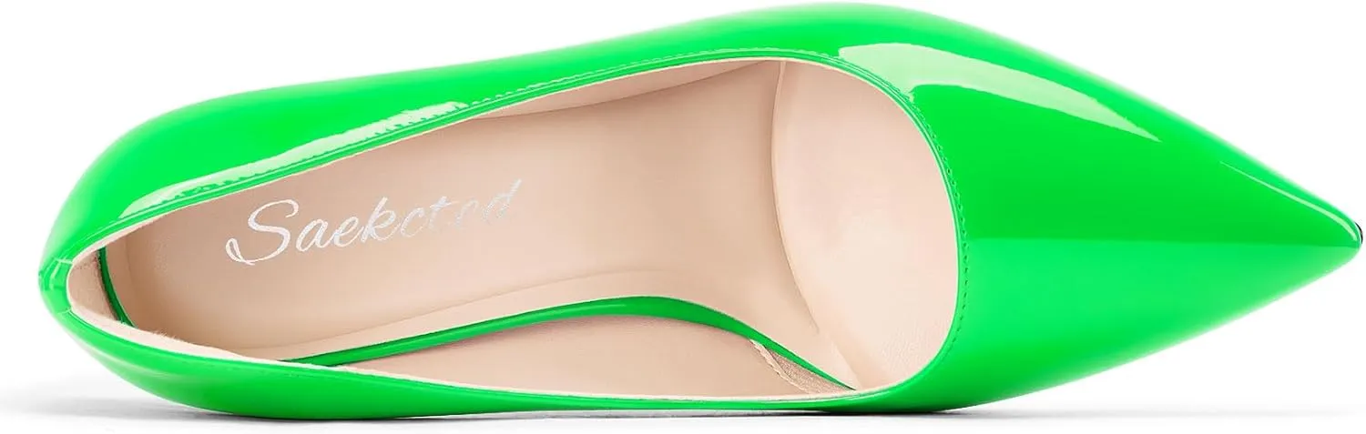 Saekcted Womens Stiletto High Heel Pointed Toe Pumps Slip-on Party Basic Classic Patent Leather 3.9 Inches Heels