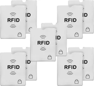 SaiTech IT Set of 10 RFID Blocking Sleeves Best way to Protect your Cards from Electronic Theft, Durable, Lightweight and Compact Design to fit in any Pocket or Purse (Silver)
