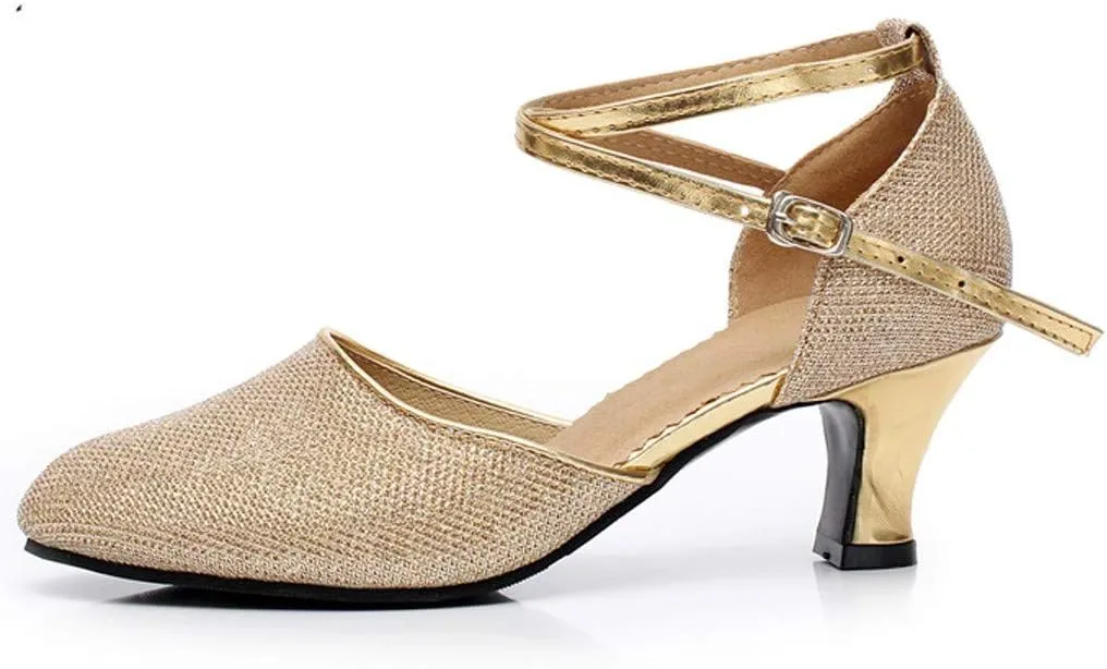 Shoe Latin Ballroom Women's Sequins Social Dance Shoes Tango Shoes Dancing Women's Middle Comfortable Sandals