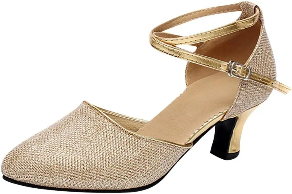 Shoe Latin Ballroom Women's Sequins Social Dance Shoes Tango Shoes Dancing Women's Middle Comfortable Sandals