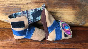 Size 19 Baby Ninja Boots - Tan and Blue Rainbow Rhombus