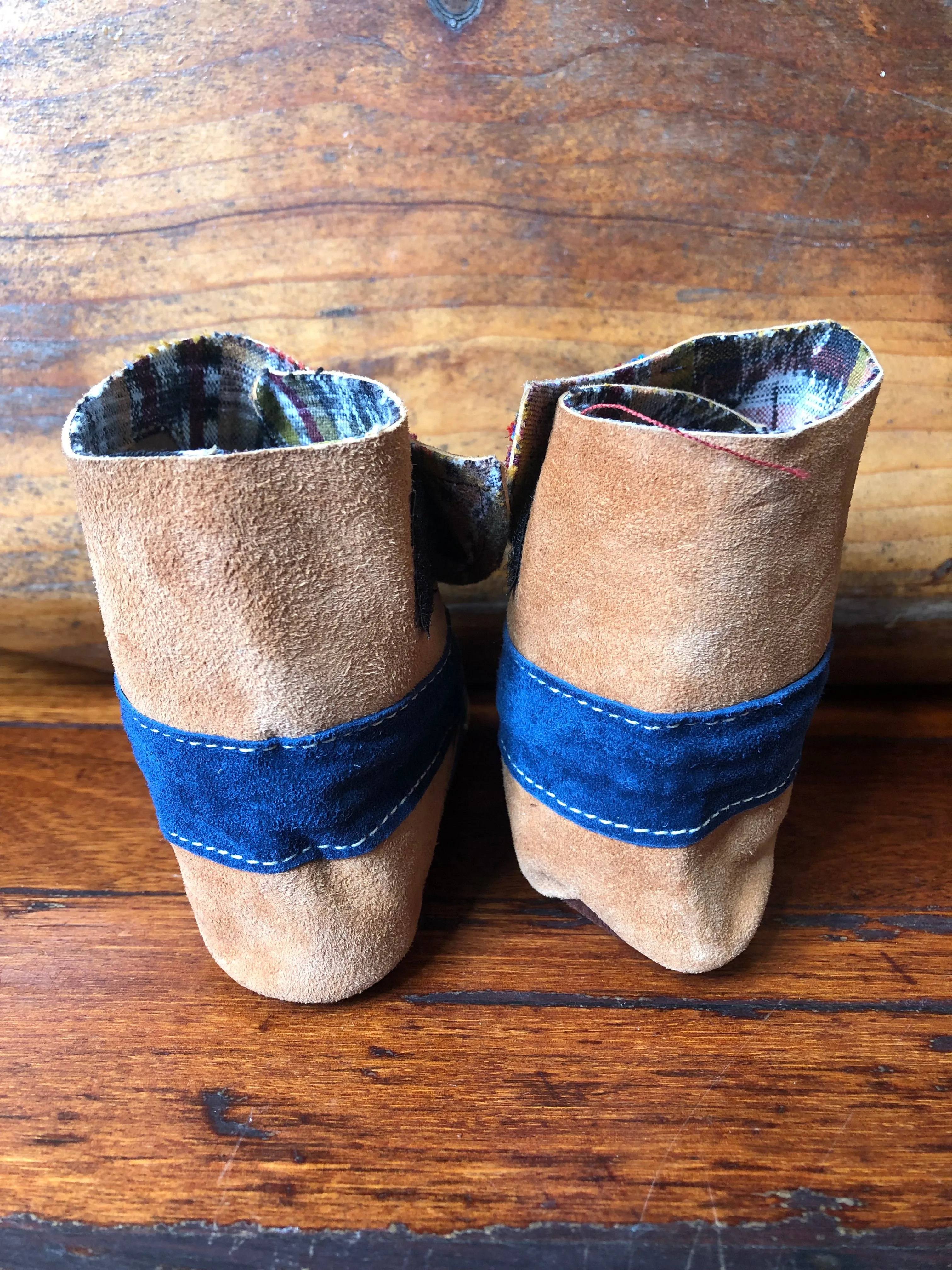 Size 19 Baby Ninja Boots - Tan and Blue Rainbow Rhombus