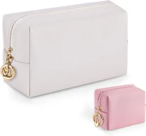 Small Makeup Pouch, 2 Piece Small Makeup Bag Set, Travel Mini Toiletry Bags Leather Makeup Bag for Purse, Cosmetic Bag for Girls Women with Ring Clip(Beige Pink, 4''  8'')