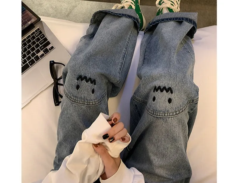 Spring Women Jeans High Waist Straight Baggy Fashion Pants Streetwear