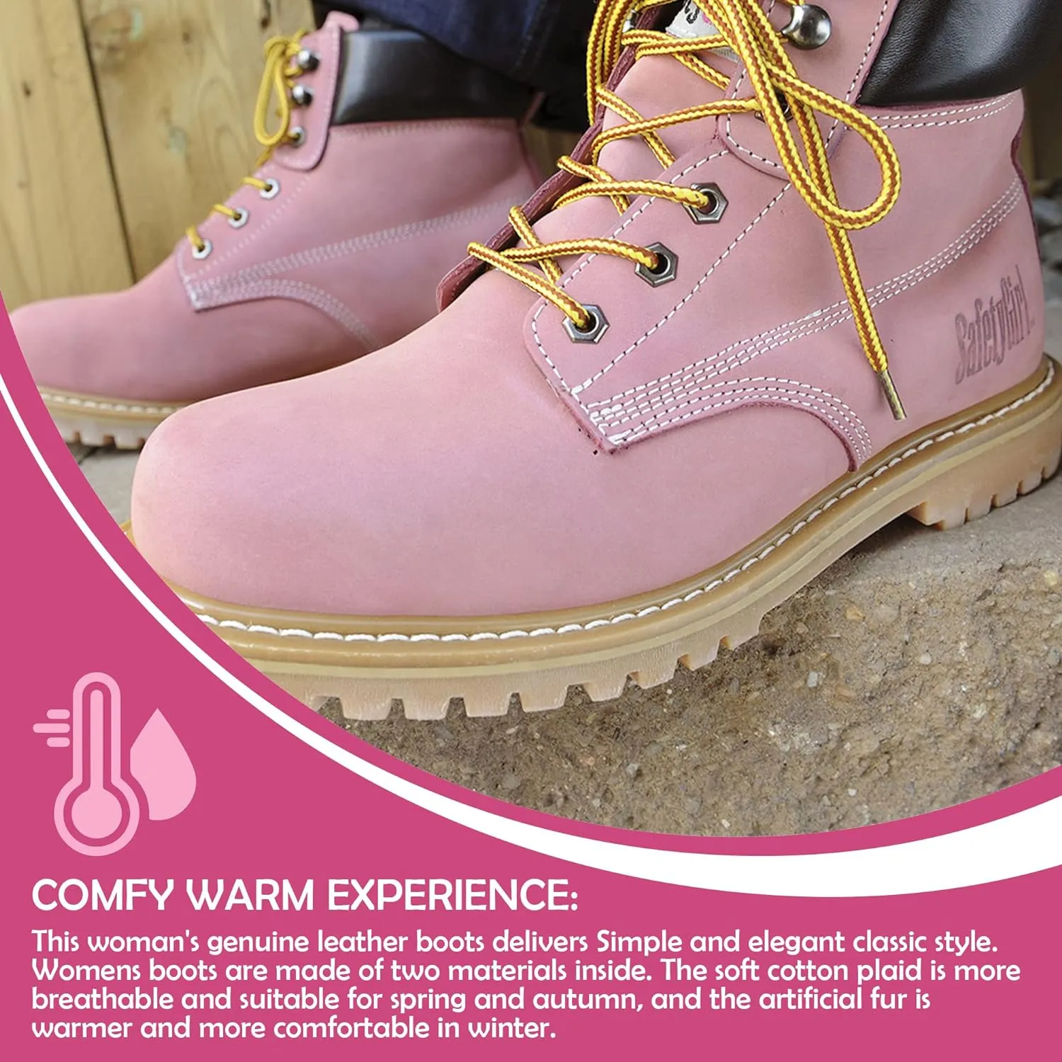 Steel Toe Boots for Women - Light Pink-10.5M | Waterproof Work Boots for Women Steel Toe Boots | Slip Resistant Work Shoes for Women | Lightweight Nubuck Leather for Comfort and Style