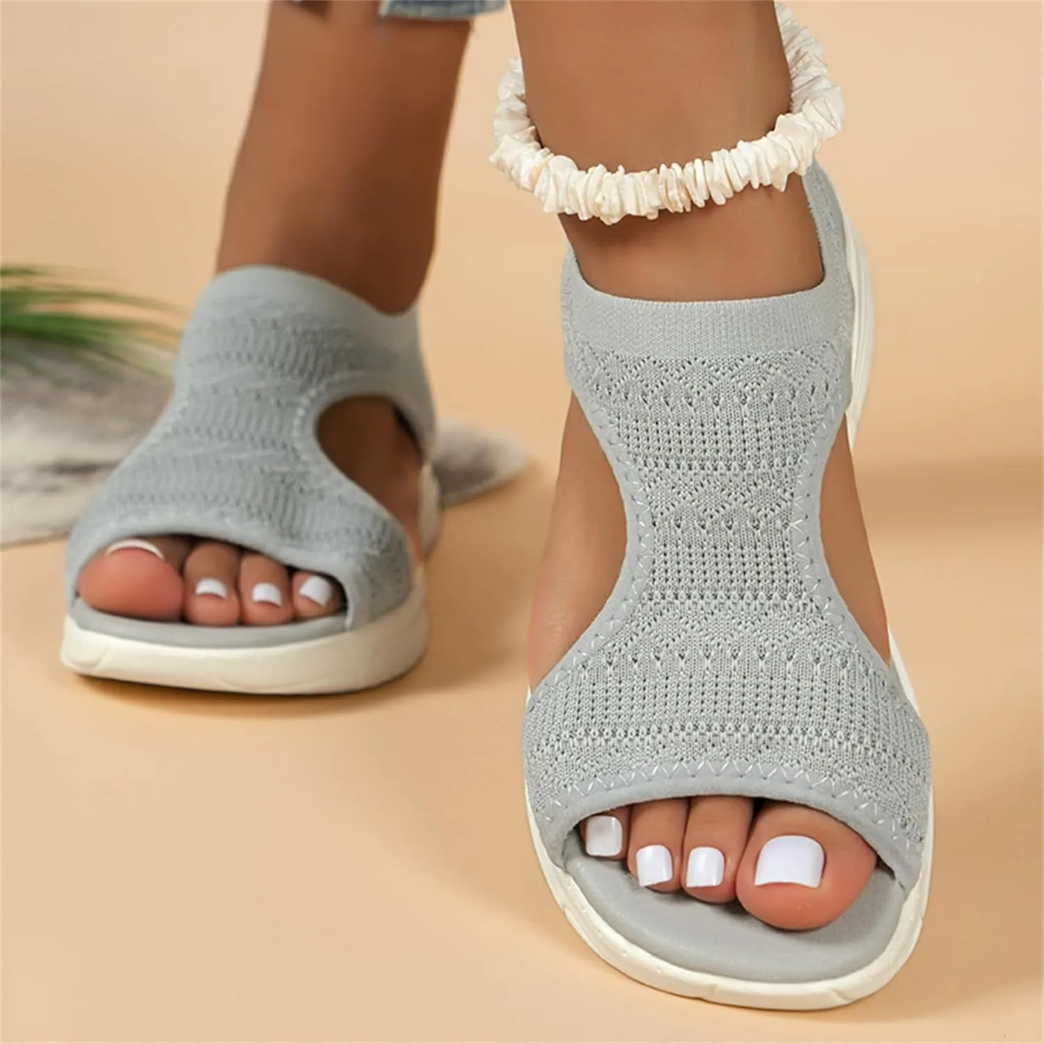Summer Slingback Orthopedic Slide Sport Sandals Flexible Upgrade Washable Comfy Knit Thick Bottom Fish Mouth Sandals Orthotic Slide Casual Women's Shoes,Black,US11/EU43