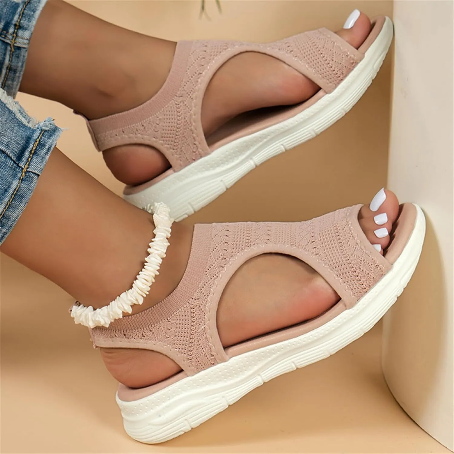 Summer Slingback Orthopedic Slide Sport Sandals Flexible Upgrade Washable Comfy Knit Thick Bottom Fish Mouth Sandals Orthotic Slide Casual Women's Shoes,Black,US11/EU43