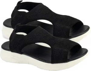 Summer Slingback Orthopedic Slide Sport Sandals Flexible Upgrade Washable Comfy Knit Thick Bottom Fish Mouth Sandals Orthotic Slide Casual Women's Shoes,Black,US11/EU43