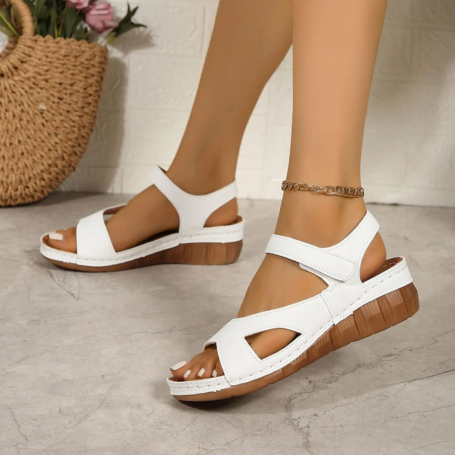Summer Wedge Sandals for Women 2025 Orthopedic Wide Width Open Toe Slip-Ons Comfortable Arch Support Casual Beach Shoes Dressy Walking Outdoor Party Platform Low Heels Sandal