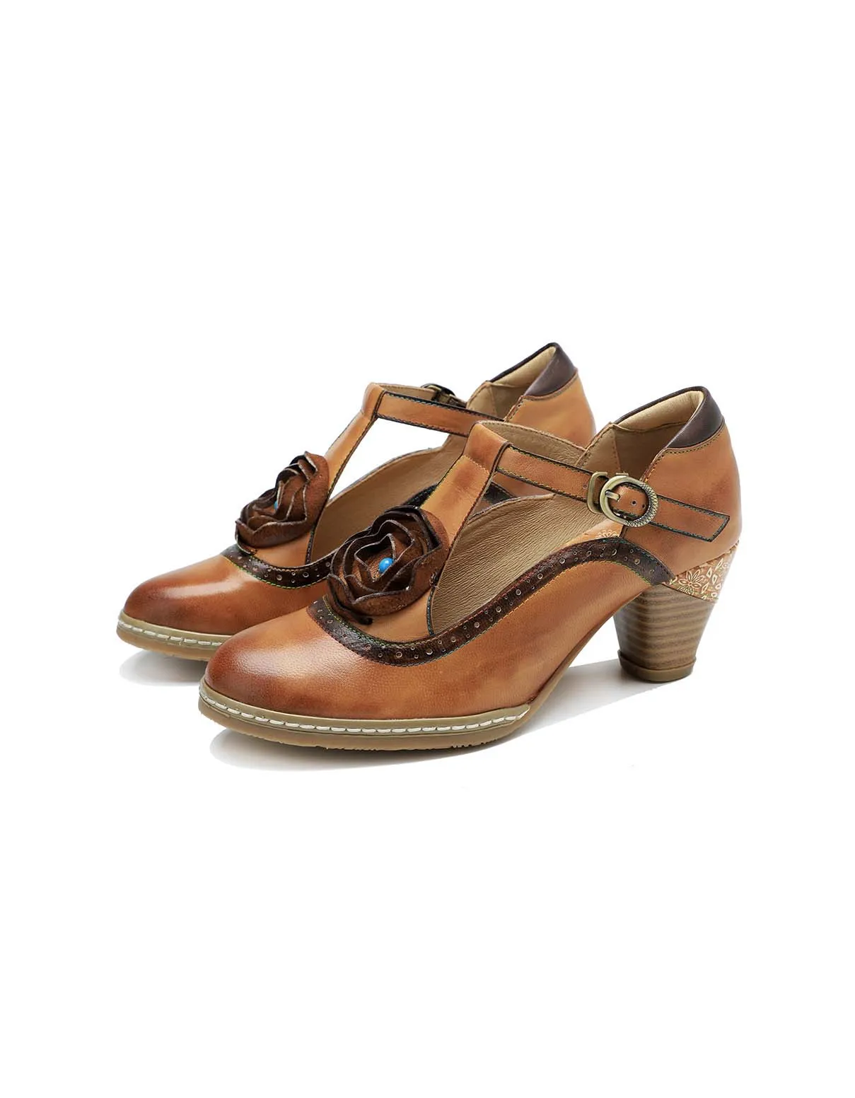 T-strap Vintage Elegant Chunky Heels Sandals