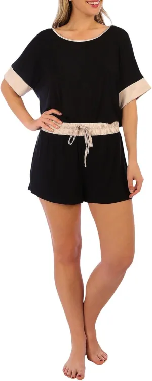 TAHARI Women's 2 Piece Cooling Short Sleeve Top and Shorts with Satin Hem Pajama Set