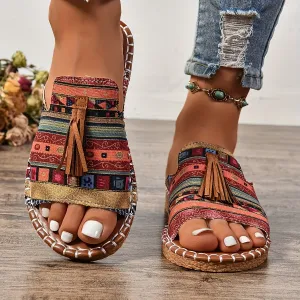 Tassel Flat Sandals  Ethnic Style Open Toe Fisherman Design