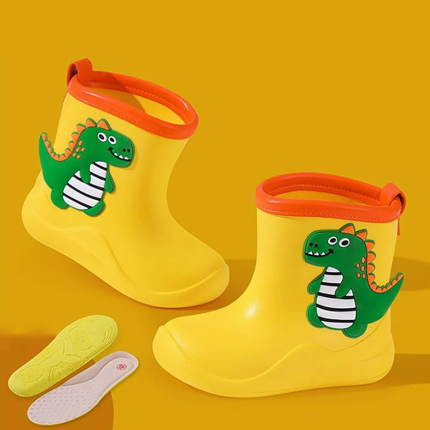 Toddler Baby Dinosaur Rain Boots Soft Rubber Non Slip Lightweight Slip On ??aterproof Rain Shoes Youth Boys Boots Size 8