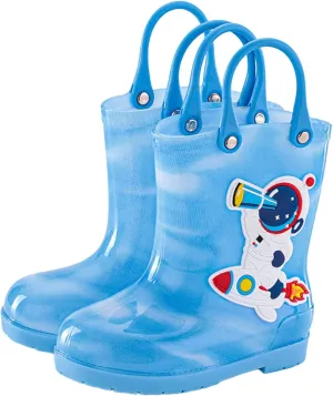 Toddler Kids Rain Boots with Easy On Handles Boys Girls ??artoon Pattern Easy Pull Rubber Sole Anti Toddler Boots Size 8