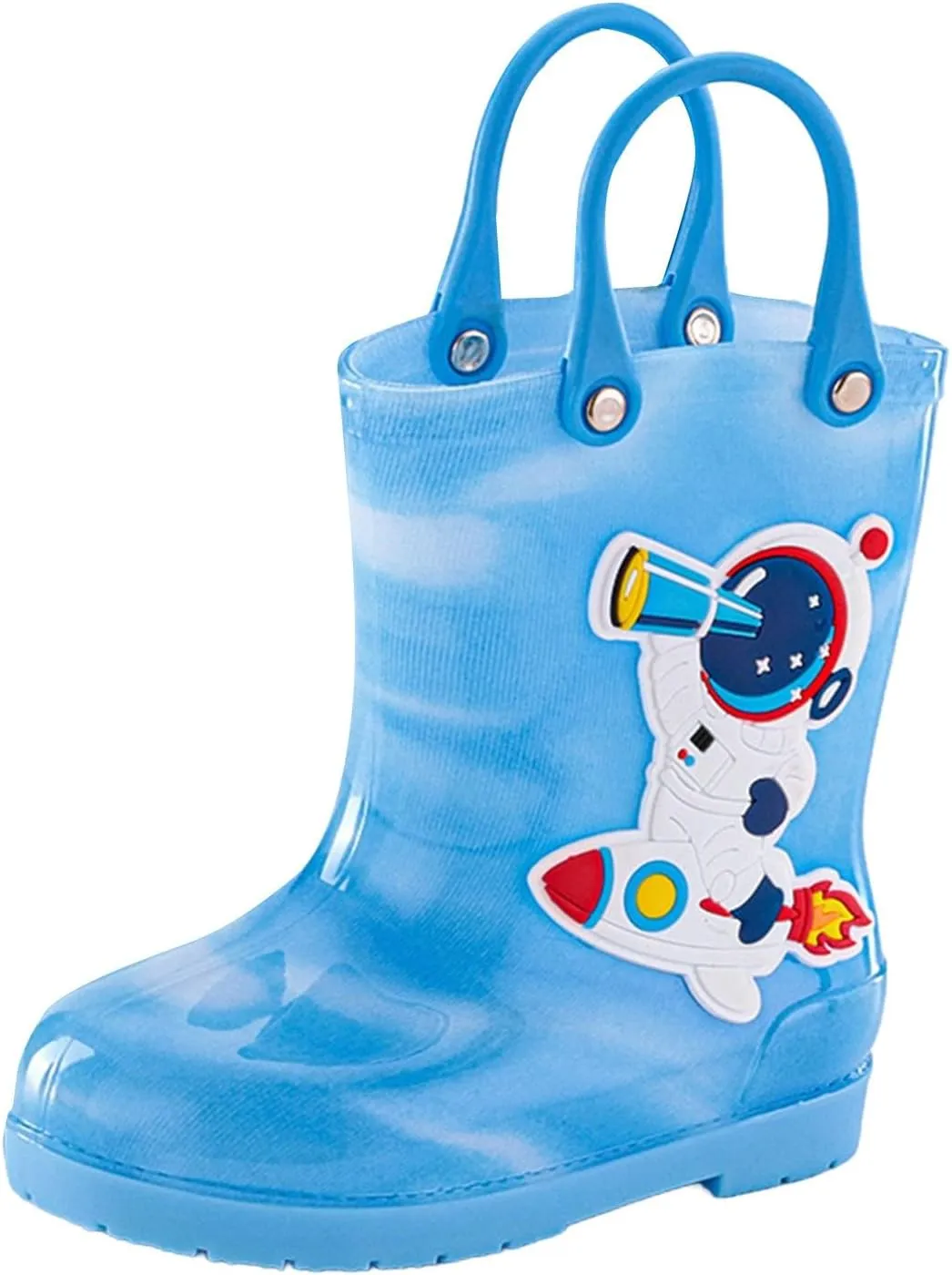 Toddler Kids Rain Boots with Easy On Handles Boys Girls ??artoon Pattern Easy Pull Rubber Sole Anti Toddler Boots Size 8