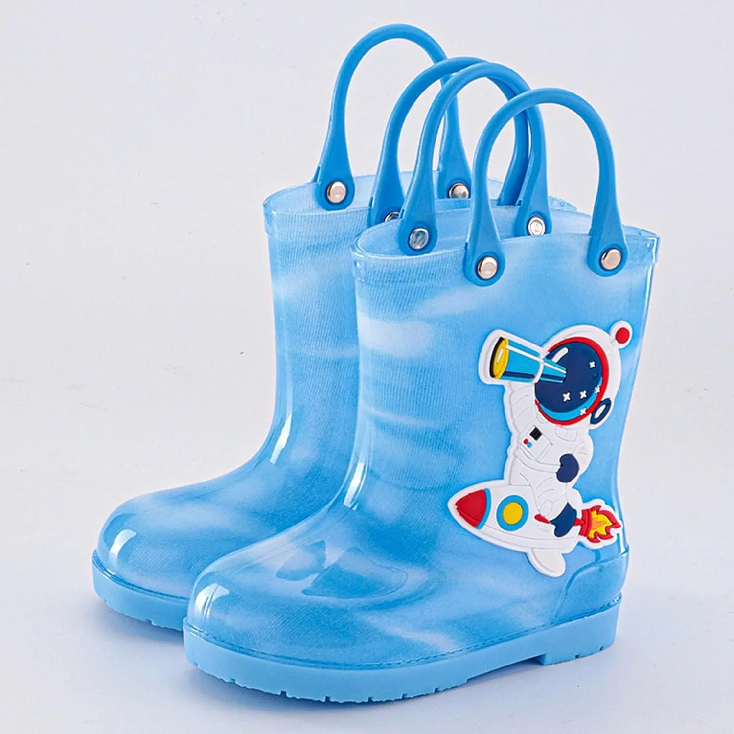 Toddler Kids Rain Boots with Easy On Handles Boys Girls ??artoon Pattern Easy Pull Rubber Sole Anti Toddler Boots Size 8