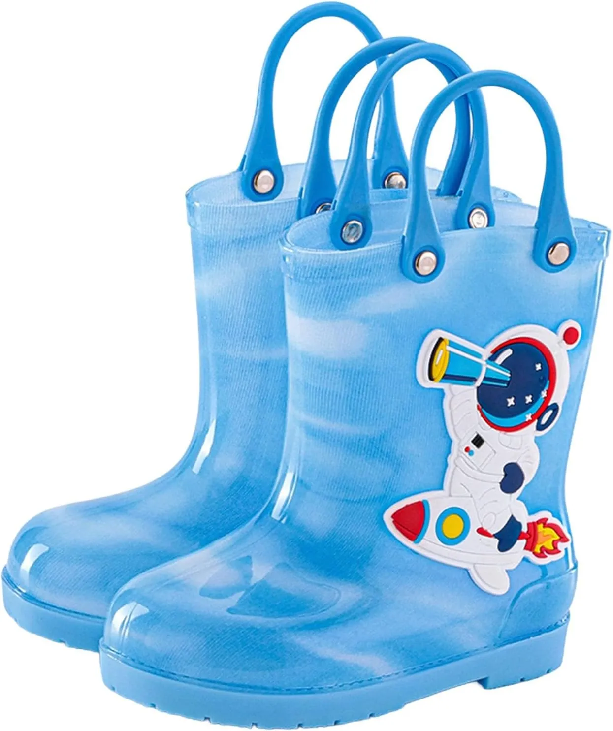 Toddler Kids Rain Boots with Easy On Handles Boys Girls ??artoon Pattern Easy Pull Rubber Sole Anti Toddler Boots Size 8