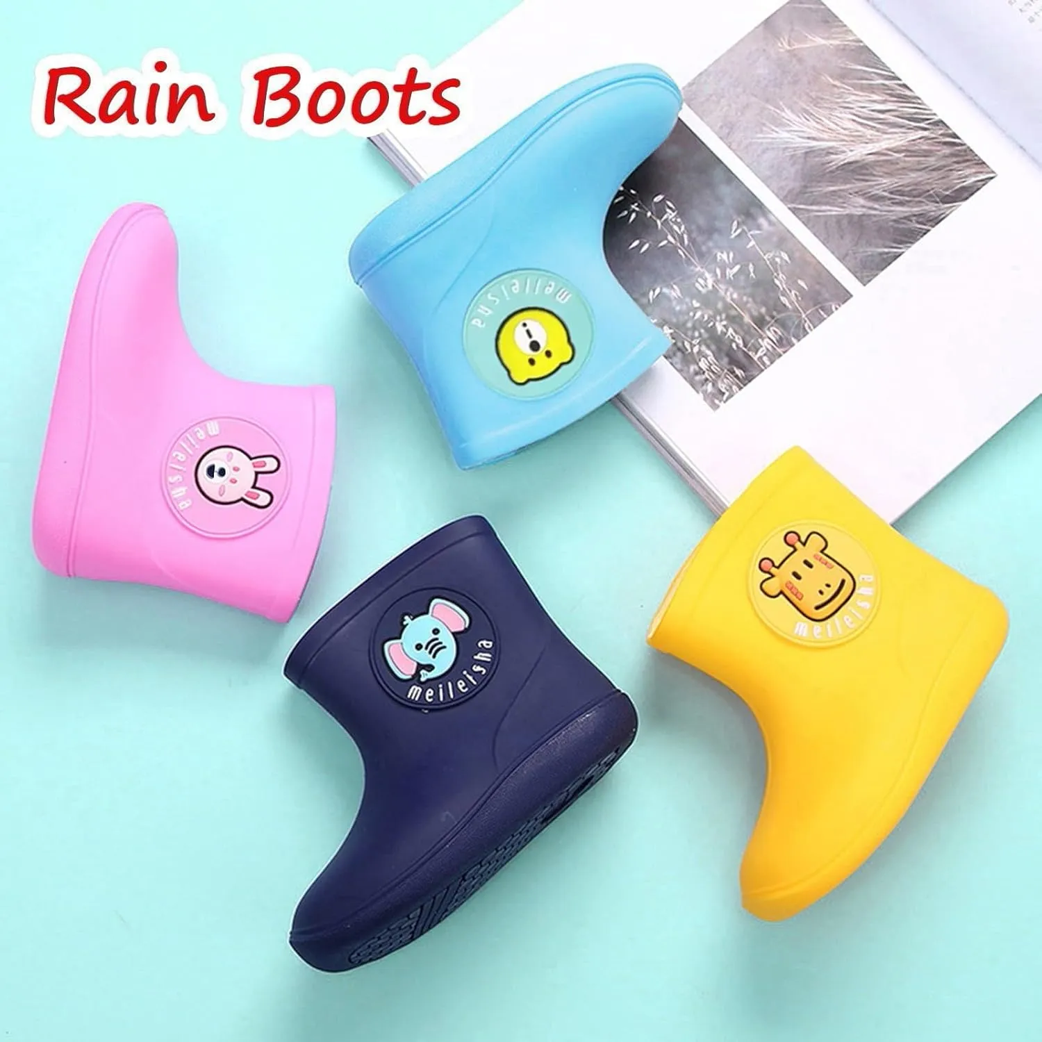 Toddler Rain Boots for Boys Girls Water-Proof Baby Kids Rain Boots with Easy-on Non Slip Lightweight Rain Boots