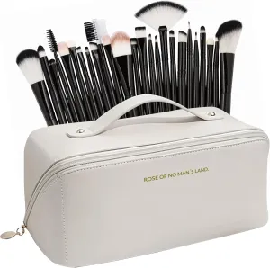 Travel Makeup Bag, Large Capacity Waterproof Cosmetic Bag For Women, Includes One Pcs Of 25 Professional Brushes, Makeup Organizer With Divider And Handle. Maquillaje