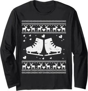 Ugly Christmas Ice Skater Skate Skating Shoe Girl Gift Long Sleeve T-Shirt