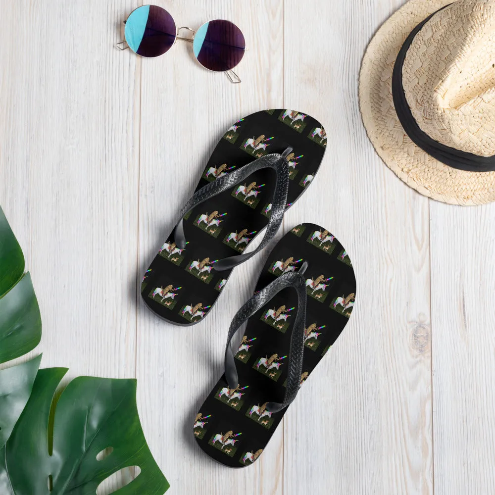 Unisex Fun Chihuahua & Cat Riding A Unicorn Flip-Flops