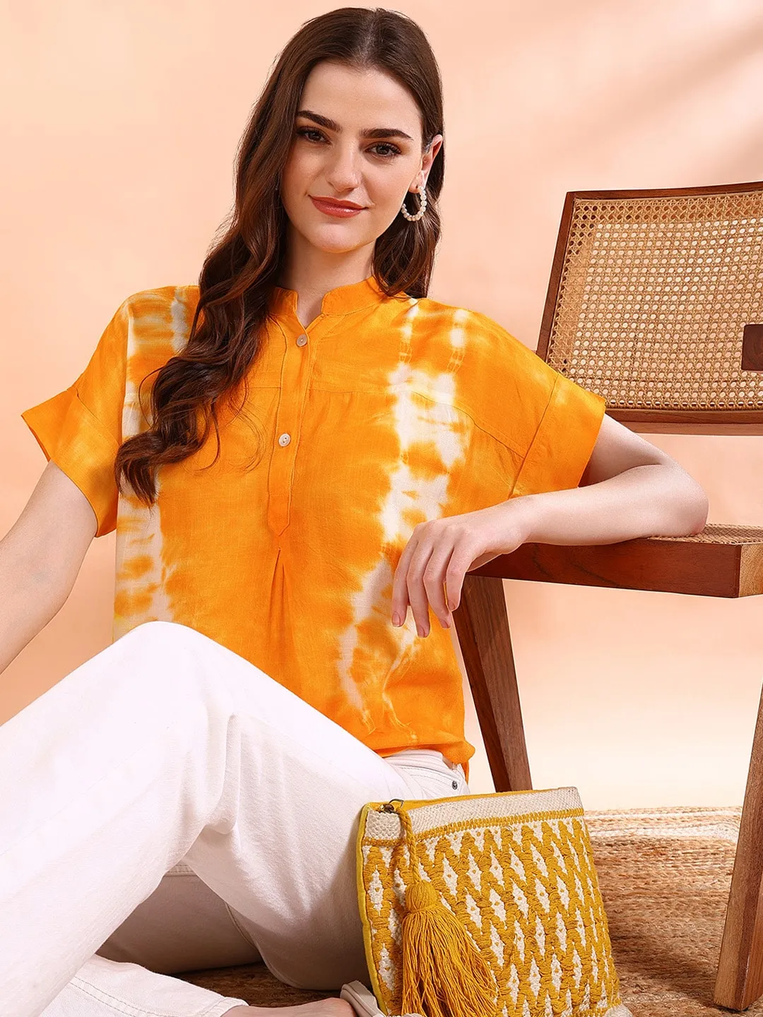 Vibrant Yellow Tie-Dye Everywhere Top In Soft Rayon