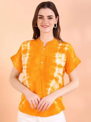 Vibrant Yellow Tie-Dye Everywhere Top In Soft Rayon