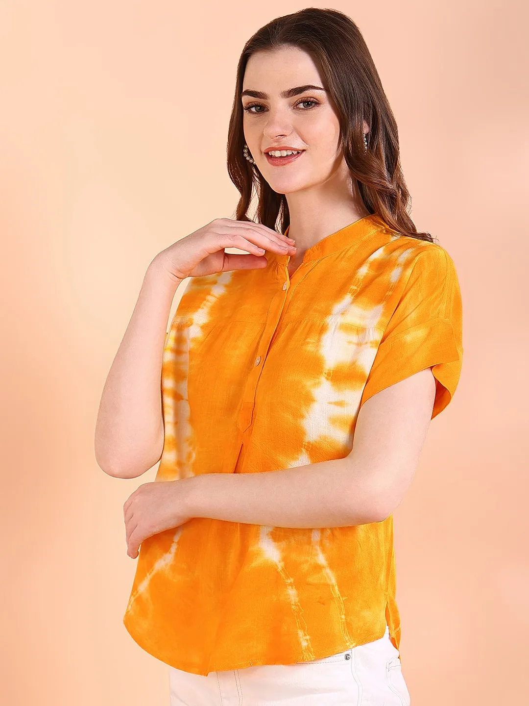 Vibrant Yellow Tie-Dye Everywhere Top In Soft Rayon