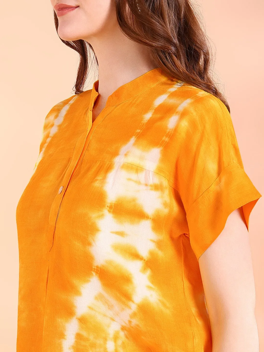 Vibrant Yellow Tie-Dye Everywhere Top In Soft Rayon