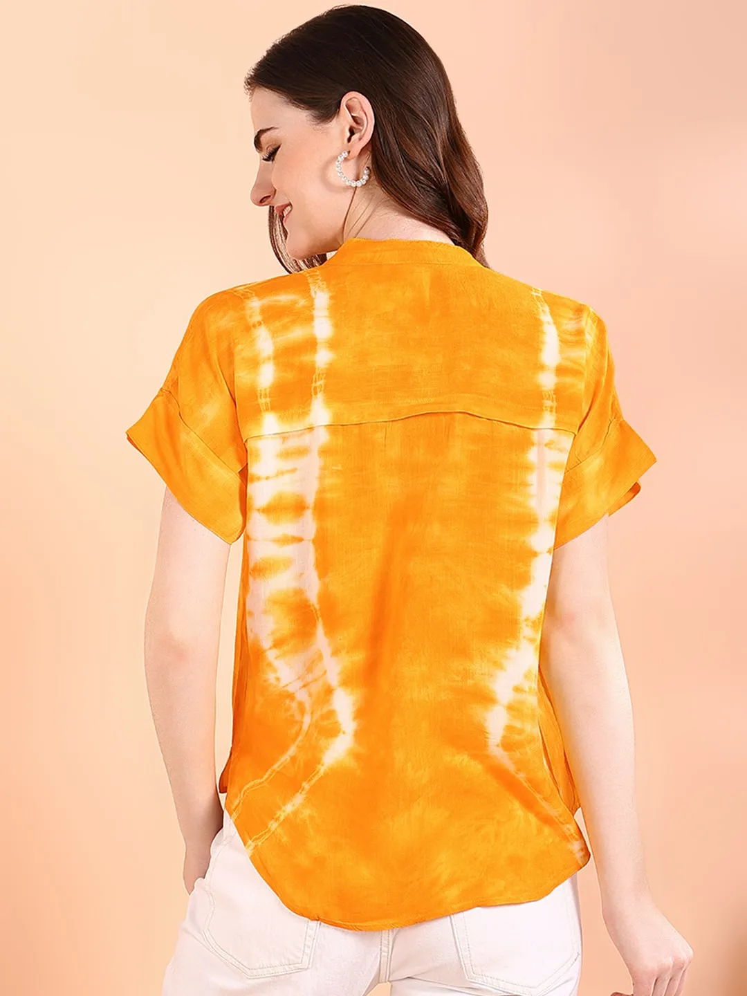Vibrant Yellow Tie-Dye Everywhere Top In Soft Rayon