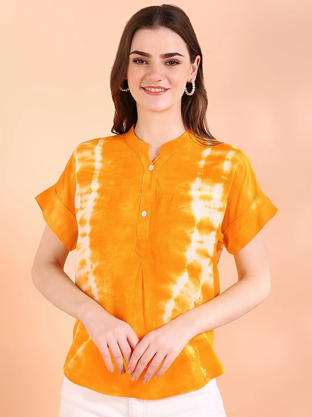 Vibrant Yellow Tie-Dye Everywhere Top In Soft Rayon