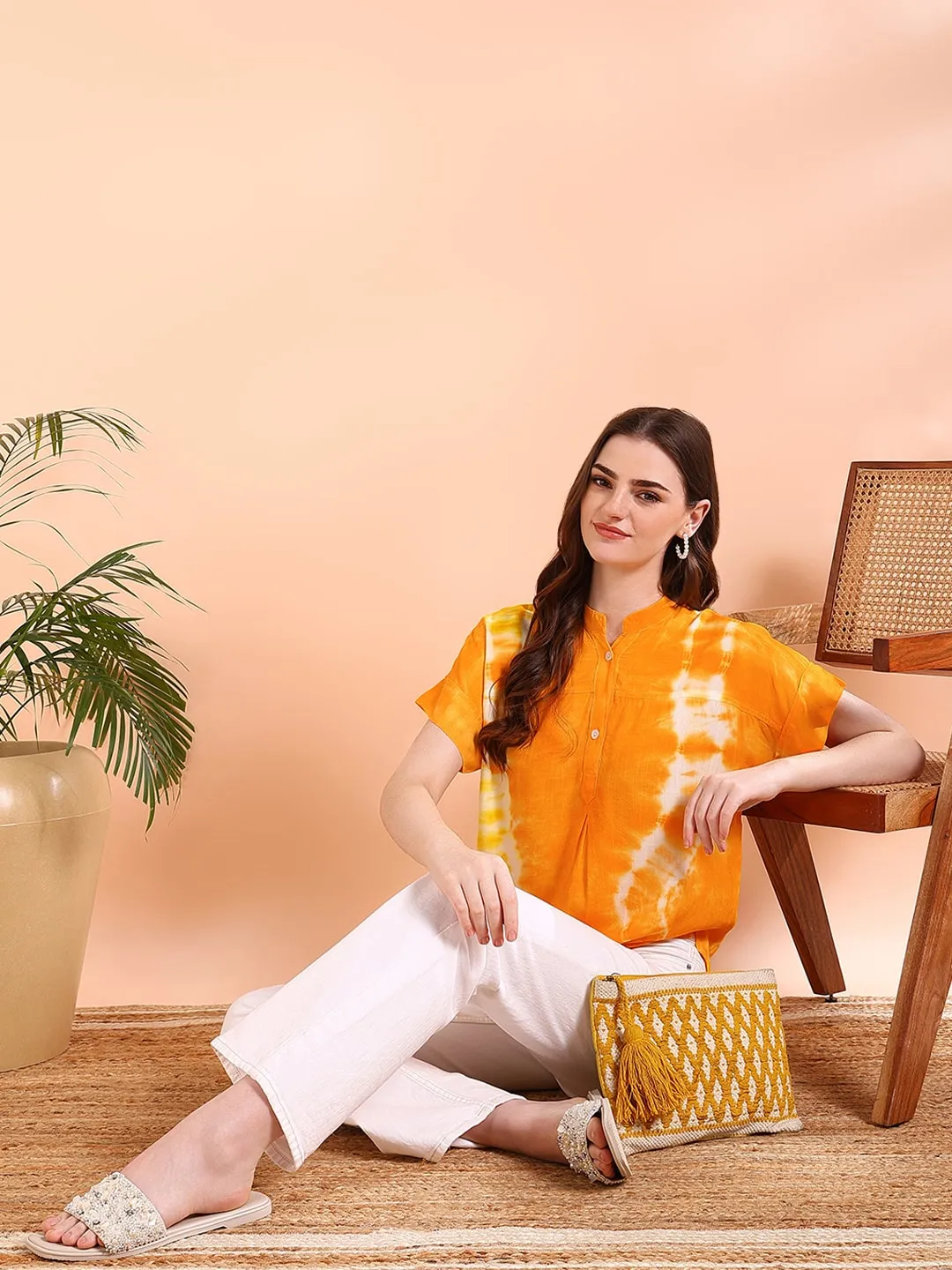 Vibrant Yellow Tie-Dye Everywhere Top In Soft Rayon