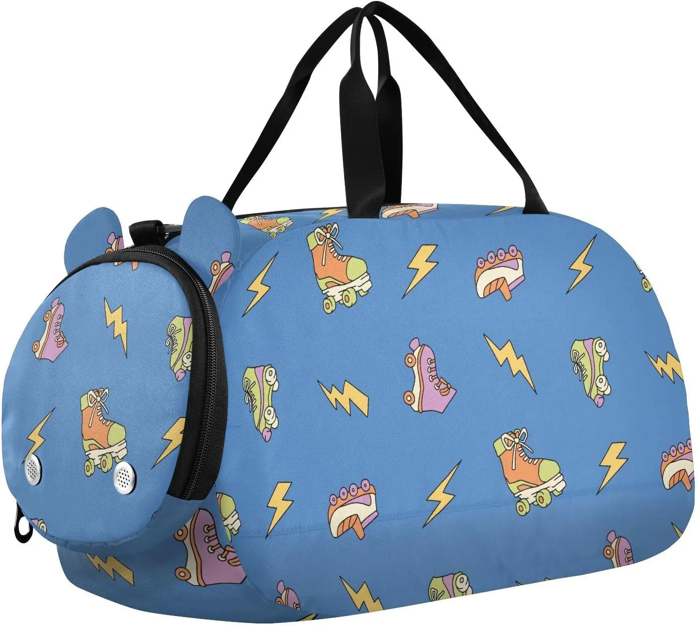 VIGTRO Colored Ice Skates Kids Overnight Travel Duffel Bag Sport Gym Bag for Boys Girls with Shoe Compartment, Cartoon Lightning Carry On Weekender Luggage Bag for Dance Swim Yoga