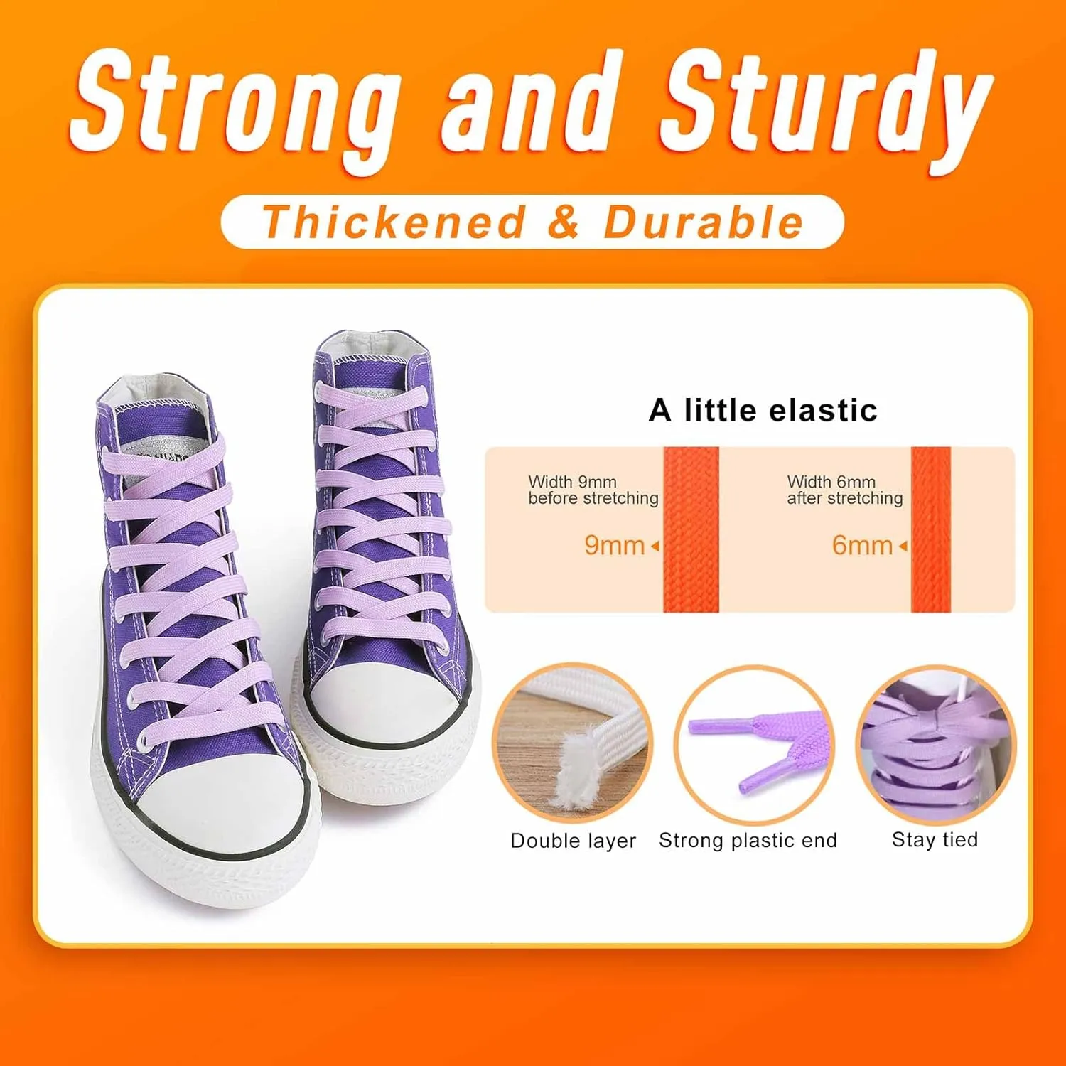 VSUDO 2 Pairs 5/16" Fine Weave Flat Shoe Lace Shoestring for Running Athletic Sneaker