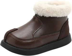 Warm Ankle Winter Boots for Girls Kids Soft Plush ??ining F??r Collar Zipper Snow Bootie Indoor Outdoor Warm Shoes