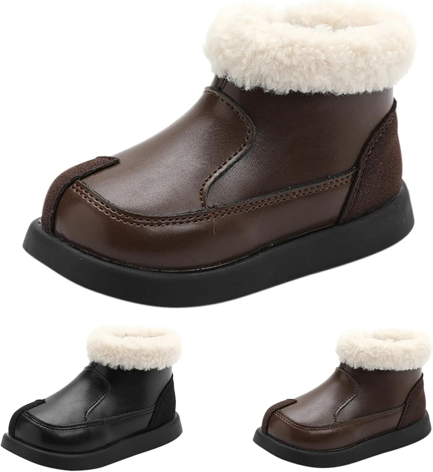 Warm Ankle Winter Boots for Girls Kids Soft Plush ??ining F??r Collar Zipper Snow Bootie Indoor Outdoor Warm Shoes