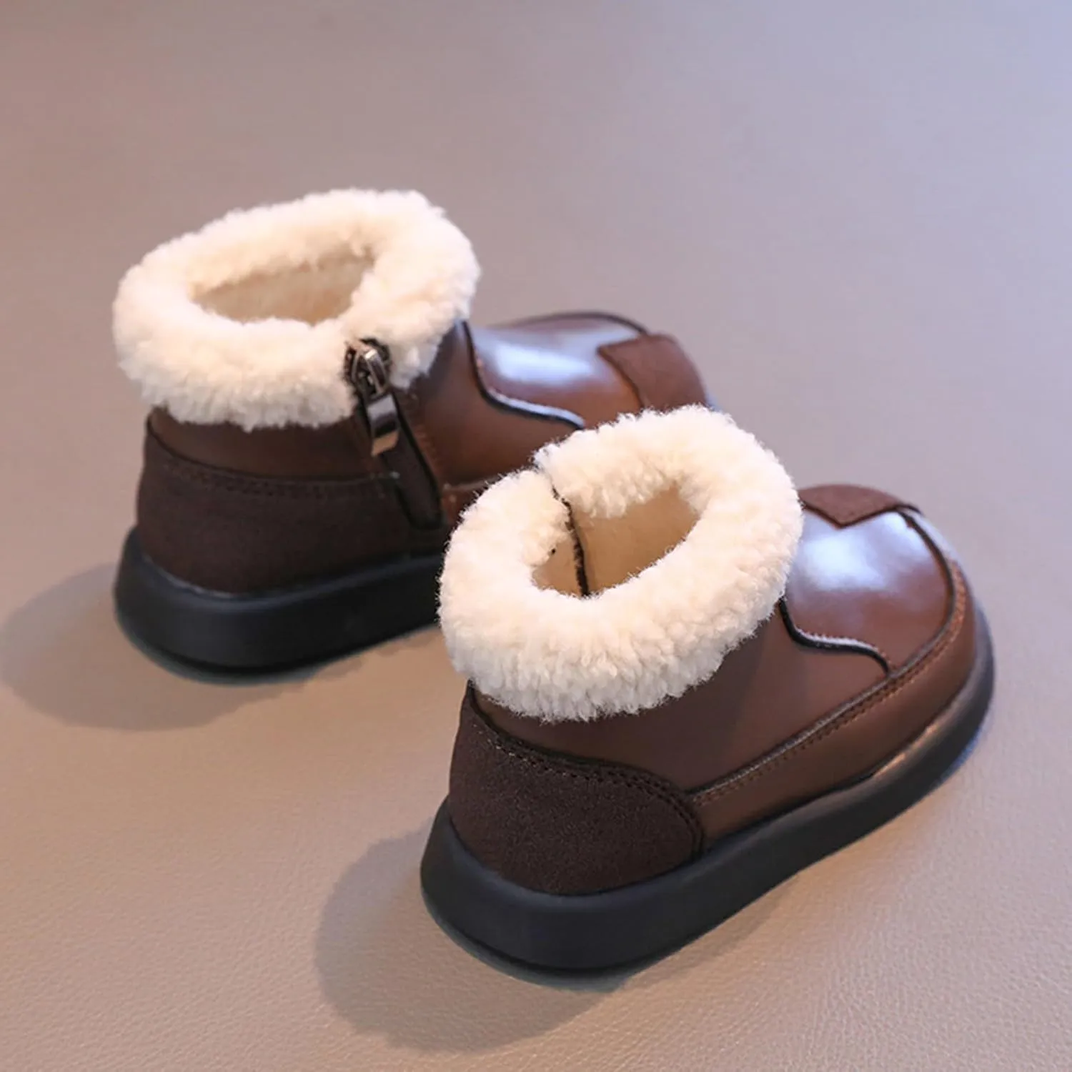 Warm Ankle Winter Boots for Girls Kids Soft Plush ??ining F??r Collar Zipper Snow Bootie Indoor Outdoor Warm Shoes