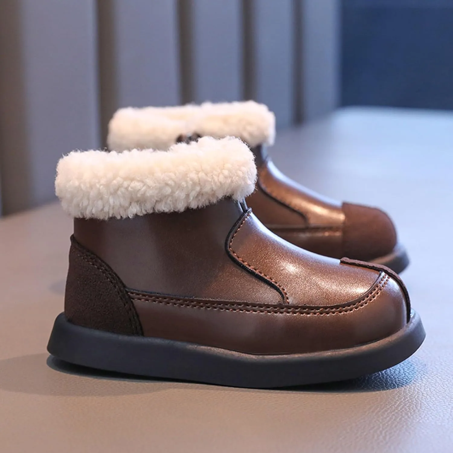 Warm Ankle Winter Boots for Girls Kids Soft Plush ??ining F??r Collar Zipper Snow Bootie Indoor Outdoor Warm Shoes