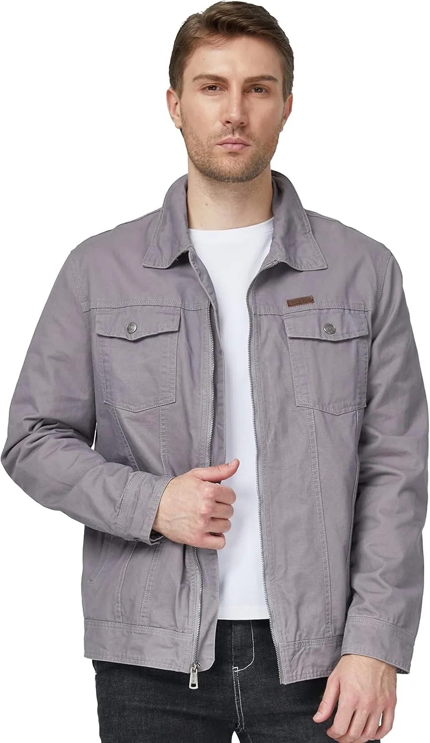 WenVen Men's Casual Canvas Cotton Jacket Lightweight Military Utility Jacket