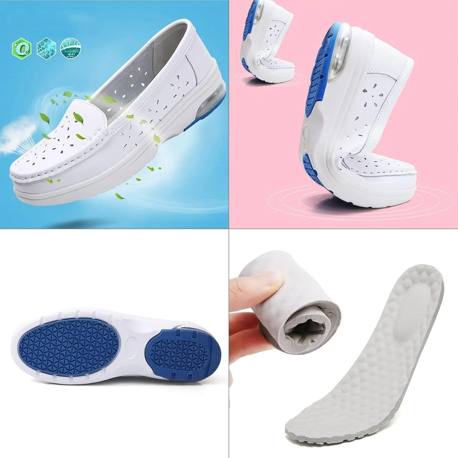 White Bunions Nursing Shoes Women,Breathable Mesh Loafers Work Shoes,Lightweight Non Slip Orthopedic Nurse Shoes for Women Food Service,with Arch Support